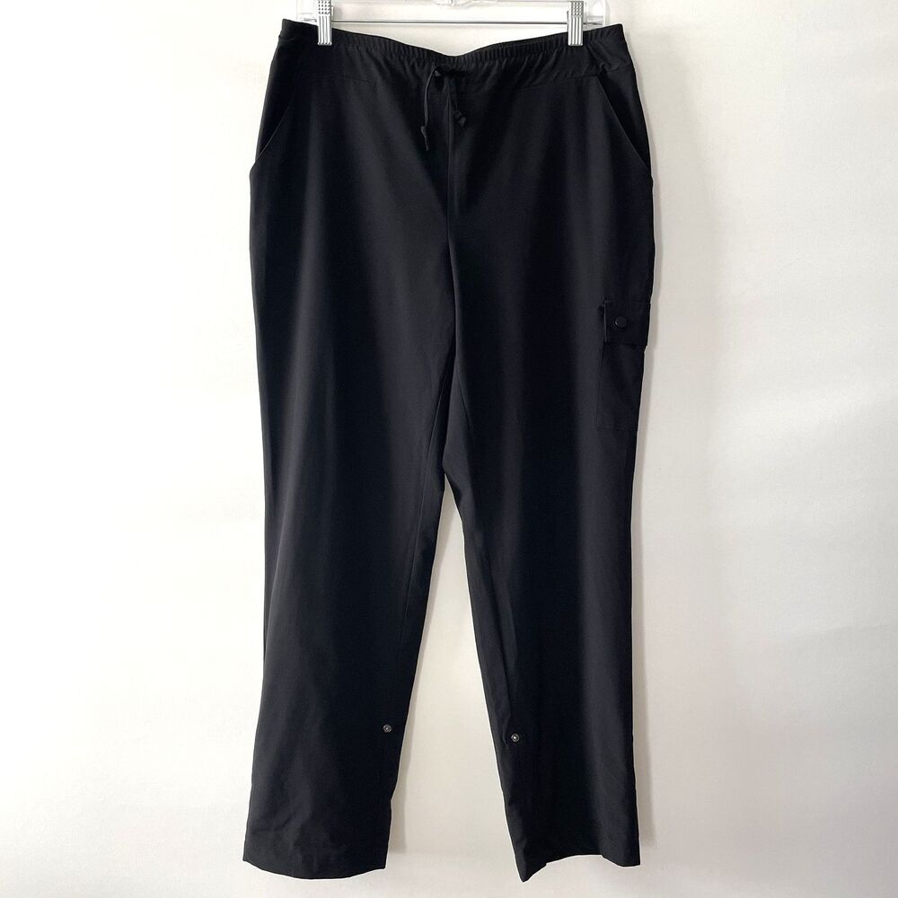 Chico's Zenergy Black Cargo Ankle Pants Drawstring Roll Tab Women Size 1, US 8